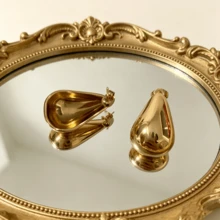 Bông tai dáng giọt nước tối giản bằng thép không gỉ 304, kiểu dáng cổ điển thanh lịch. - Vàng - Xem 4