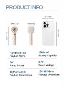 LEVIATECH 1个便携式手持迷你风扇，3档风速调节，内置1200mAh可充电锂电池，7小时续航，专为女性化妆设计，USB接口，配有腕带和挂绳，适合海滩、办公室、户外等场合使用。 - 查看 2