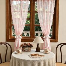 1pc Spring/Summer Lace Trim Rustic Style Sheer Curtain, Suitable For Camping, Restaurant, Party, Holiday And Daily Home Decor In Bedroom, Living Room, Easy Installation - Pink - View 4