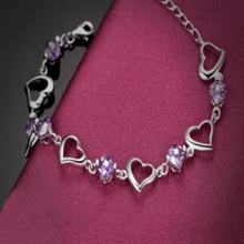 Vòng tay hình trái tim bằng bạc 925 đính đá Zirconia thời trang, thích hợp để đeo hàng ngày và làm quà tặng. - Màu tím - Xem 6