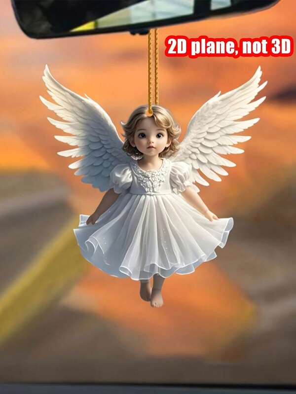 1pc Cute White Angel Car Rearview Mirror Hanging Ornament, Suitable For Car, Home Decor, Keychain, Bag Charm, Perfect For Holiday And Birthday Gifts, Fits Most Cars/SUVs And Other Vehicles. Ideal Gift For Women Friends, Moms, Best Friends On Occasions Like Birthday, Christmas, Valentine's Day, Mother's Day, Graduation, Thanksgiving, Halloween And More