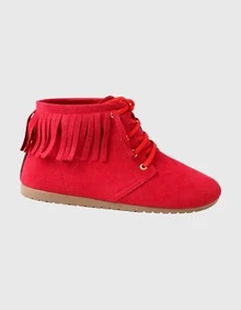 Bota Feminina Coturno Detalhe Franja  Confortável Leve Casual Dia a Dia - Vermelho - Visão 1