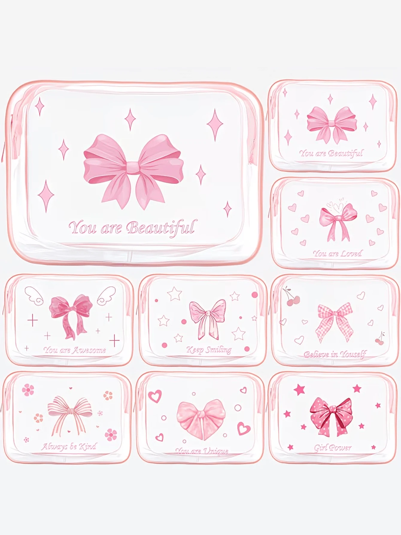 1pc Cute Pink Bow Makeup Bag, PVC Cosmetic Bag, Non-Fading Zipper, Lightweight Foldable Storage Pouch, Perfect Gift For Birthday, Friends And Holidays, Birthday Gift Bag, Funny Design Bag, Double-Sided Printing, Otter Pattern, Summer Bag, Ramadan Bag, Makeup Bag, Wallet, Backpack, Toiletry Bag, Travel Organizer - Pink - View 1