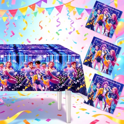 1pc K-Pop Girl Group Demon Hunting PE Disposable Tablecloth, Party Decor Table Cover For Events