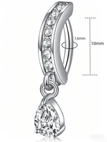 1pc Of Navel Nail, Navel Ring Belly Button Ring Fake Belly Button Piercing Earrings, Full Diamond Buckle Navel Nail, Hanging Water Drop , Gold Silver, 1.6mm * 10mm, 316L Stainless Steel Material, Elegant Style, Suitable For Various Occasions Such As Gift Giving, Travel, Parties, Etc - Multicolor - View 4