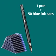 Bộ 1 bút bi + 50 hộp mực thay thế, bút bi kim loại cao cấp, thiết kế tối giản thanh lịch, viết trơn tru, lý tưởng cho việc ký tên trong kinh doanh và sử dụng cá nhân, tương thích với hộp mực 2.6mm, thích hợp làm quà tặng. - Bộ 51 món - Xem 15
