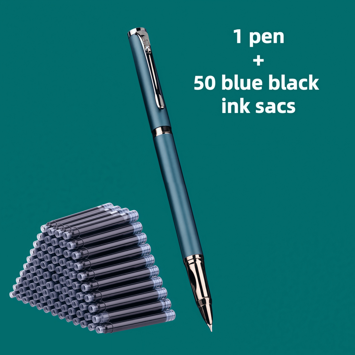 Bộ 1 bút bi + 50 hộp mực thay thế, bút bi kim loại cao cấp, thiết kế tối giản thanh lịch, viết trơn tru, lý tưởng cho việc ký tên trong kinh doanh và sử dụng cá nhân, tương thích với hộp mực 2.6mm, thích hợp làm quà tặng. - Bộ 51 món - Xem 9