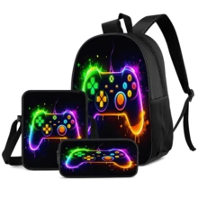 3pcs/Set Student Backpack, Messenger Bag, Pencil Case, Boys' Large Capacity Compartment Backpack, Back To School Supplies Storage, Travel Storage Bag, Suitable For School, Class, Outdoor Sports - A - View 2