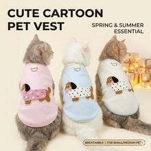 1pc Cartoon Striped Pet Vest, Breathable Polyester Blue-Gold Ombre Anti-Shedding Apparel Suitable For Small/Medium Dogs & Cats, With Bow Decor, Suitable For Spring/Summer, Perfect Gift For Mother's Day And Eid Al-Fitr, Pet Clothes, Pet Vest, Dog Clothes, Cat Clothes, Pet Supplies, Mother's Day - Multicolor - View 1