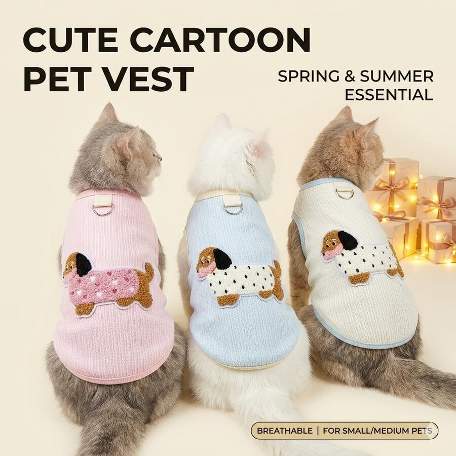 1pc Cartoon Striped Pet Vest, Breathable Polyester Blue-Gold Ombre Anti-Shedding Apparel Suitable For Small/Medium Dogs & Cats, With Bow Decor, Suitable For Spring/Summer, Perfect Gift For Mother's Day And Eid Al-Fitr, Pet Clothes, Pet Vest, Dog Clothes, Cat Clothes, Pet Supplies, Mother's Day - Multicolor - View 1