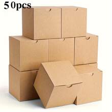 50pcs Brown Candy Gift Box, 4x4x4 Inch Brown Candy Box Set, Suitable For Birthday Party, Wedding And Other Occasions - Multicolor - View 3