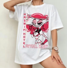 Angel Dust HazbinHotel Retro Anime Aesthetic T-Shirt | Nostalgia Unisex Crew Neck Fan Merch White - 白色 - 查看 9