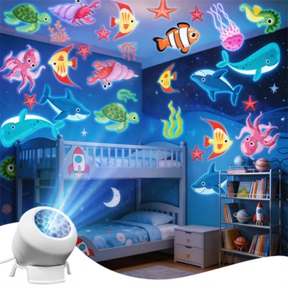1 đèn LED chiếu hình ảnh động đại dương, dùng nguồn USB, đèn tạo không khí đại dương xoay nhiều màu sắc, thích hợp cho phòng ngủ, tiệc sinh nhật, trang trí nhà cửa và quà tặng Giáng sinh.