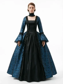 Đầm kiểu cung điện thời Phục Hưng Victoria 5 màu, phong cách retro Trung Cổ Châu Âu và Mỹ, thích hợp cho kỳ nghỉ xuân. - Màu xanh lam - Xem 5