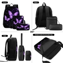 3件套学生背包、斜挎包、铅笔盒，男童大容量隔层背包，返校用品收纳包，旅行收纳包，适合学校、课堂、户外运动 - A - 查看 3