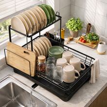 GROWSUN-Iron Dish Drying Rack With Drainboard Dish Drainers For Kitchen Counter Sink Adjustable Spout Dish Strainers With Utensil Holder And Knife Slots - Xem 11