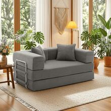 2-Seater Foldable Sofa Bed, 62'' Convertible Sleeper Sofa, Spring Folding Floor Couch With With Pillow Back Support Armrest, 4-In-1 Futon Sofa Bed For Living Room - Grey - View 13