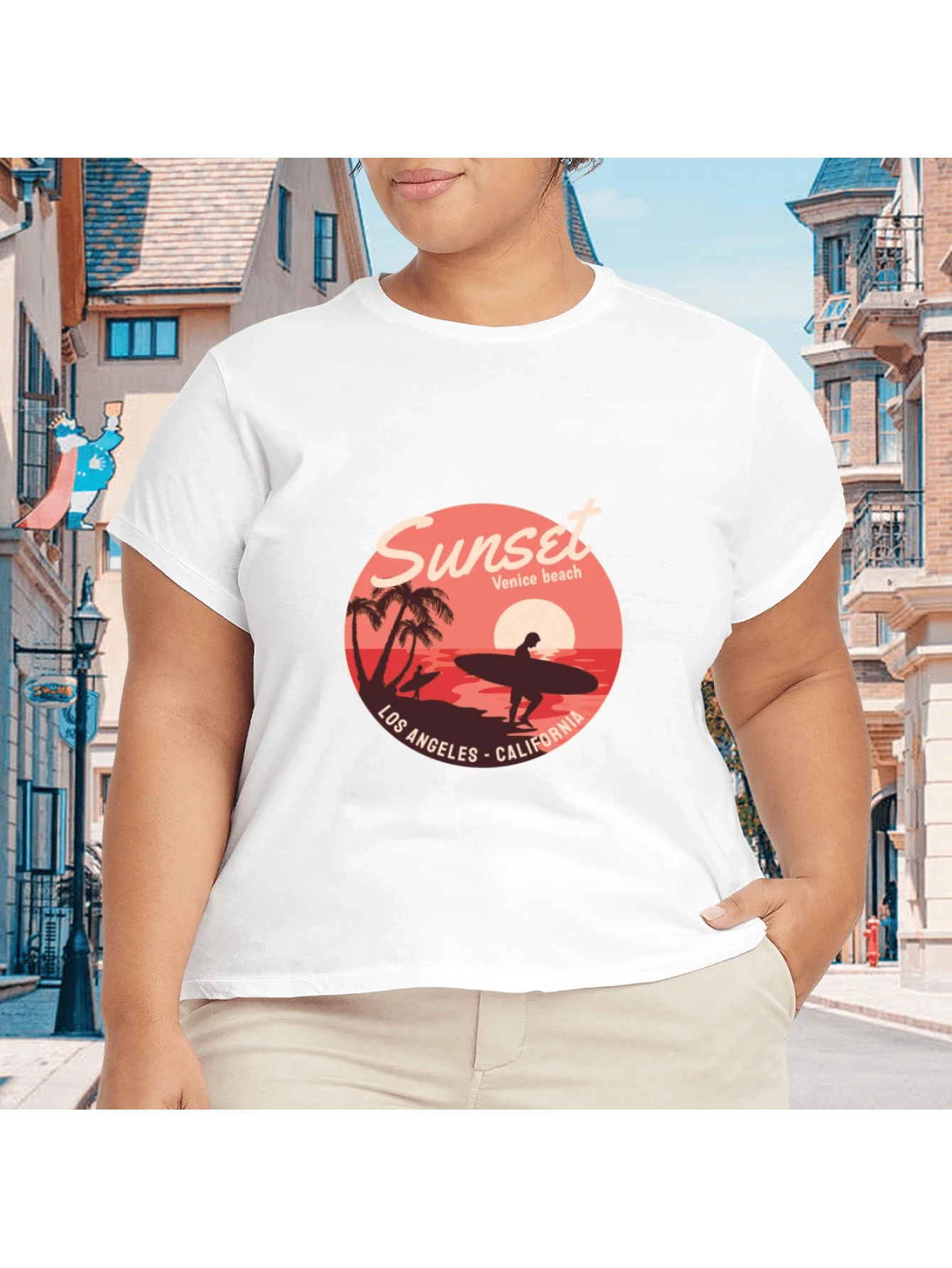2026 Camiseta unisex de algodón casual de verano, estampada diseño playero surf atardecer, ropa de vacaciones, colores blanco y negro, tallas extras disponibles - Blanco - Ver 1