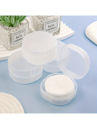 Hộp đựng bằng nhựa tròn trong suốt - Hộp đựng bông tẩy trang và dụng cụ làm sạch di động, thiết kế kín đáo tiện lợi khi đi du lịch, thích hợp đựng cọ trang điểm, bông tẩy trang, hạt trang điểm - Hộp đựng đồ trang điểm bền chắc, bề mặt nhẵn, chất liệu trong suốt.