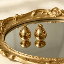 Bông tai dáng giọt nước tối giản bằng thép không gỉ 304, kiểu dáng cổ điển thanh lịch. - Vàng - Xem 9