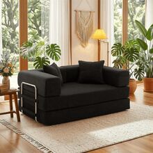 2-Seater Foldable Sofa Bed, 62'' Convertible Sleeper Sofa, Spring Folding Floor Couch With With Pillow Back Support Armrest, 4-In-1 Futon Sofa Bed For Living Room - Black - View 12