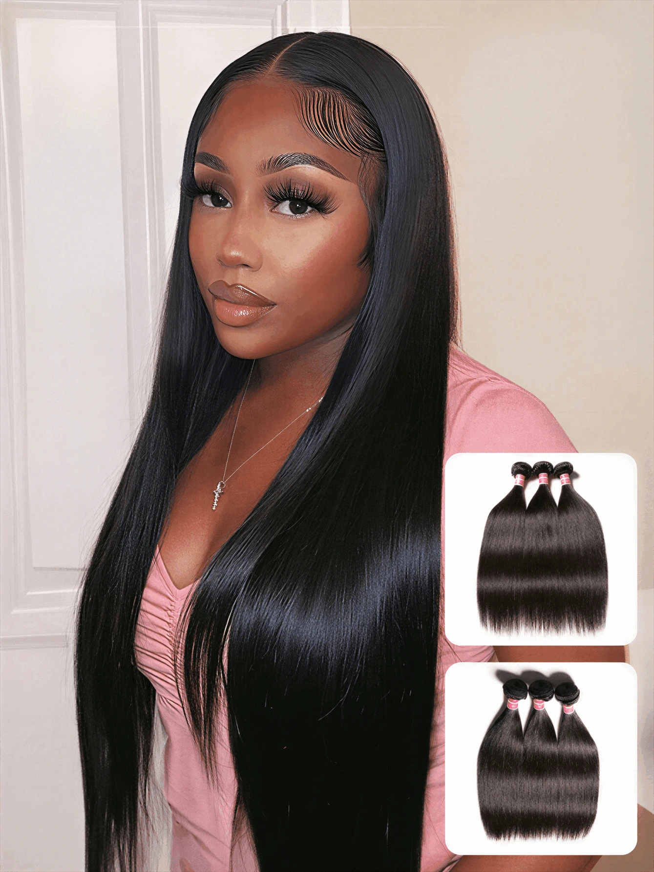 15A Raw Human Hair Bundles Brazilian Virgin Straight Bundles Human Hair, Sliky Boutique Extensions, Can Be Dyed And Restyled, Vertical Smooth, Full Ends (20 22 24) - Natural Black - Xem 1