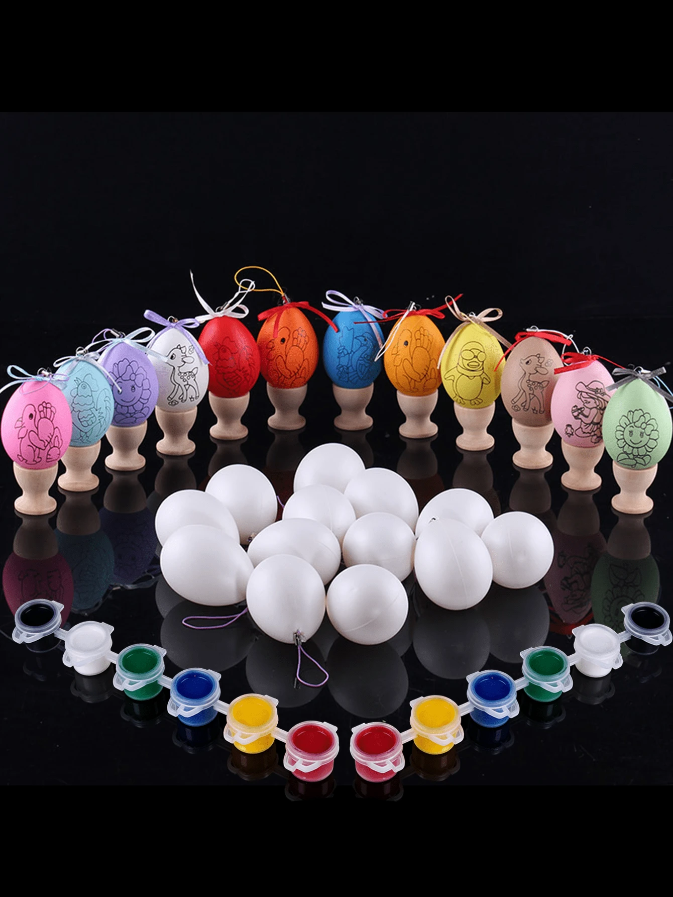 DIY Easter Egg Crafts, Realistic Hand-Painted On Plastic Eggshells, Spherical Graffiti Painting, Comes With Paintbrushes And Paints. - A - View 1