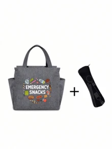 1/2pcs/Set Thermal Bag, Insulated Bag With The Snack Pattern Paired With A Black Cutlery Storage Bag, A Double Pocket Lunch Box Bag, Large Capacity, Student Meal Insulated Refrigerated Bag, Portable Travel Picnic Bag, Office School Lunch Bag Insulated Lunch Box, Work Lunch Box, Work Office Holiday Lunch Box, And Multi-Functional Camping School Lunch Box For Both Men And Women(Four Colors To Choose From) - Multicolor - View 16