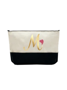 1個黑白拼接拉鍊化妝包，附藝術粉色愛心與金色箔 A-Z 字母圖案，大容量拉鍊收納袋 - 彩色 - 查看 19