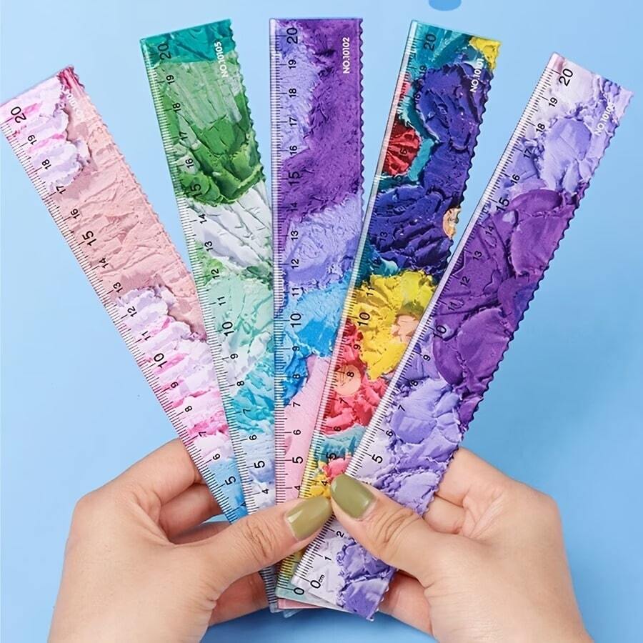 5pcs Colorful Coded Painting Themed Rulers With CM/MM Markings And Colored Coded Scales - Suitable For School, Office, Classroom, Technical Drawing, Measurement Tool For Students, Architects, Artists - Colored Ruler - View 1