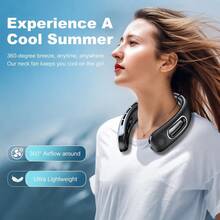 Zechuan 1pc Portable Hanging Neck Fan,  Usb Rechargeable With 5200mAh Battery Operated, 360°Cooling , Hands-Free,4 Speed Setting Bladeless Neck Fan ,For Home/Travel/Camping/Office/Exercise/Work/Night Running. - Black - View 2