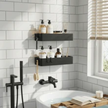 2 Pack No Drill Shower Caddy, Stainless Steel Rustproof Self-Adhesive Bathroom Shelf, Strong Sticker No Nails Installation, For Tile Smooth Wall, Removable No Wall Damage Bathroom Storage Rack - Black - View 4