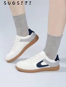 2026 Women's Autumn Casual Flat Soft Bottom Non-Slip Patchwork Outdoor Sports Shoes, Suitable For Spring And Autumn - Blue and White - View 6