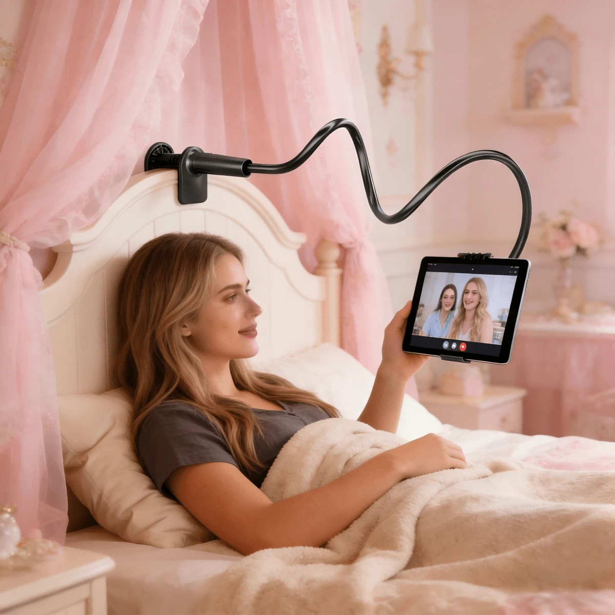 120cm/47.24in Slouchy Bedside Phone Holder, Adjustable 360° Rotation Tablet/ Stand, Clamp-On Bed Mount, Stable And Easy To Adjust - Multicolor - View 1