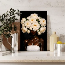 1pc Framed Canvas Wall Art Prints Poster, Floral Head African American Woman Art Posters Canvas Print Painting For Living Room Bedroom Office Bathroom Dorm Home Decor, Ready To Hang - đóng khung - Xem 4