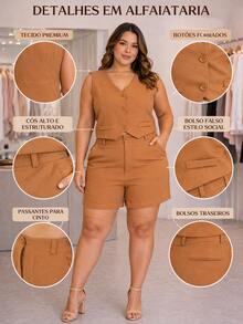 Tailored Suit, Charlotte Plus Size, Shorts + Vest - Chocolate Brown - View 4