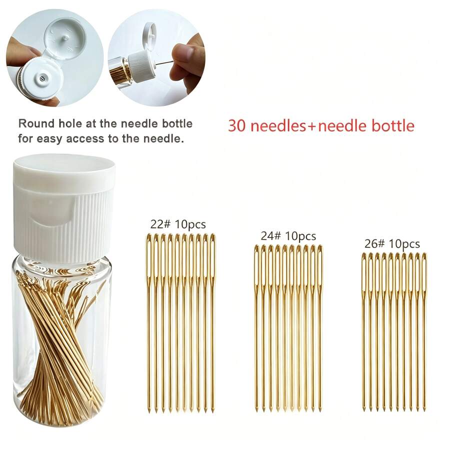30 件/套十字绣针 3 种尺寸带针盒和穿线器，适合手工 DIY 刺绣 - 22#24#26#共30根+塑膠筒 - 查看 1