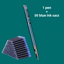 Bộ 1 bút bi + 50 hộp mực thay thế, bút bi kim loại cao cấp, thiết kế tối giản thanh lịch, viết trơn tru, lý tưởng cho việc ký tên trong kinh doanh và sử dụng cá nhân, tương thích với hộp mực 2.6mm, thích hợp làm quà tặng. - Bộ 51 món - Xem 10