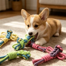 4 món đồ chơi kéo cho chó bằng dây thừng cotton an toàn, có nút thắt đôi, chống cắn, không gây sâu răng cho chó con trong giai đoạn thay răng, giúp làm sạch và làm dịu răng khi chó nghiến răng. Sản phẩm tốt. - Nhiều màu - Xem 10
