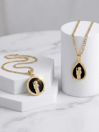 1 pieza Collar con colgante de Virgen María bañado en oro de 18k, colgante de Virgen María con aceite negro goteando, colgante de acero inoxidable, regalo religioso/bautismal, regalo para madre/abuela, regalo familiar, regalo del Día de la Madre, regalo del Día del Padre, joyería de la suerte
