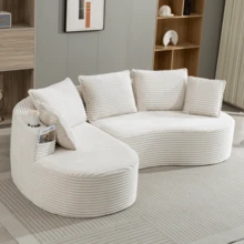 Soft, Breathable Corduroy Sofa With Cup Holder And Storage Pocket. High-Density Foam For Comfortable Seating. Includes Cushions – Compressed And Ready To Use. Perfect For Any Living Space. - Beige - View 8