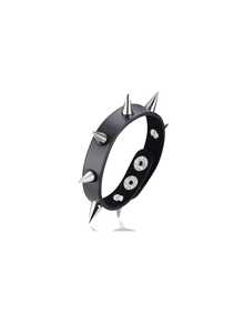 1-4 chiếc vòng tay da bản rộng, đính đinh tán hình đầu lâu quỷ dữ phong cách Punk Rock Gothic Biker màu đen, có thể điều chỉnh kích thước, dành cho nam giới. - Bạc - Xem 8
