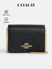 Coach 女士迷你真皮钱包链条斜挎包 黑色 - 黑色 - 查看 1