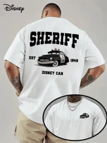 (Disney Licensed)Disney Cars Sheriff Men's T-Shirt, Vintage Sheriff Police1 Car Graphic Tee, Oversized Crew Neck Short Sleeve Casual Streetwear T-Shirt, "SHERIFF EST 1949" Letter Print Men's Summer Top, Disney Officially Authorized Men's Short-Sleeved T-Shirts, Mens Clothes, Men, Ropa De Hombre, Summer Clothes, Men Shirts, Graphic Tees, Disney Outfits Men, Graphic Tees, Camisetas Para Hombre, Camisas Para Hombre, Summer Outfits For Men, Father's Day Gift, Perfect Gift For Family And Friends, Which Are Necessary For Birthday Parties, Disney Shirts, Mens Clothes, Summer Clothes, Officially Licensed Disney T-Shirts, Disney Men's And Women's Spring/Summer Fashion Casual Short-Sleeve T-Shirts - White - View 1