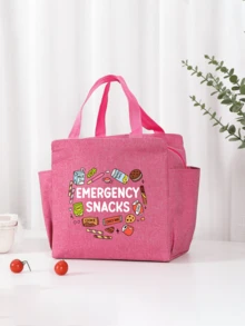 1/2pcs/Set Thermal Bag, Insulated Bag With The Snack Pattern Paired With A Black Cutlery Storage Bag, A Double Pocket Lunch Box Bag, Large Capacity, Student Meal Insulated Refrigerated Bag, Portable Travel Picnic Bag, Office School Lunch Bag Insulated Lunch Box, Work Lunch Box, Work Office Holiday Lunch Box, And Multi-Functional Camping School Lunch Box For Both Men And Women(Four Colors To Choose From) - Multicolor - View 2