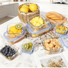 GHQ 24/16pcs Sealed Glass Food Storage Containers, Picnic Boxes, Microwave & Oven  - Perfect For Salads, Fruits, Vegetables, And Sandwiches, Lunch Boxes | Sealed Storage | Durable Glass, Food Storage Containers (12/8 Lids + 12/8 Containers) - Loại A màu xanh lá cây - Xem 4