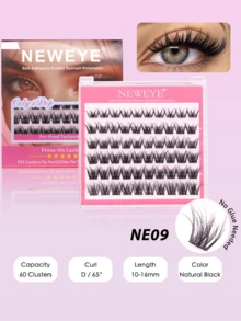 Neweye 60 cụm mi giả đã dán sẵn, độ cong D, dày và rậm, kích thước 10-16mm, tự làm mi nối, mi mắt mèo dày, không cần keo, mi rời, vẻ ngoài tự nhiên, cụm mi đen, không cần keo hoặc tẩy trang, mi giả kiểu truyện tranh, quà tặng cho phụ nữ và bé gái, dụng cụ trang điểm. - D - Xem 7