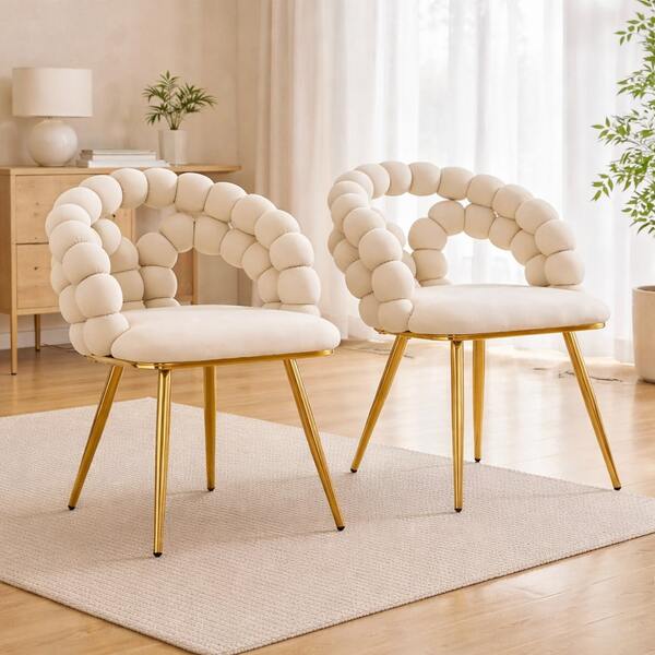 MUUOKY 2026 New Modern Velvet Dining Chairs Set Of 2, Puffy Bubble Ball-Chain Accent Chairs With Gold Metal Legs, Luxury Upholstered Kitchen And Dining Room Chairs With Handcrafted Backrest And Lumbar Support, Comfortable Contemporary Seating, Easy Assembly