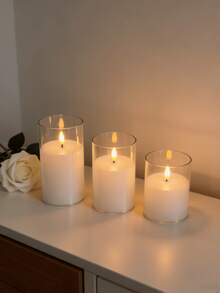 3pcs Transparent Acrylic LED Flameless Candle Set, Programmable Timer & Remote Control, Battery Powered White Pillar Candles, Home & Wedding Decor - White - View 4