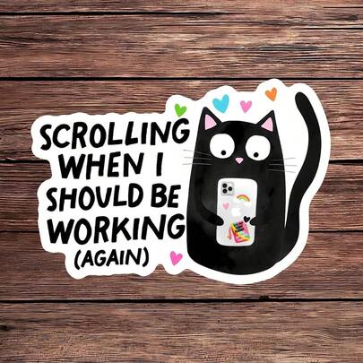 1pc Funny Sticker, Black Cat Phone English Sticker, Interesting Inspirational Graffiti Decor, Suitable For Laptop, Water Bottle And Notebook